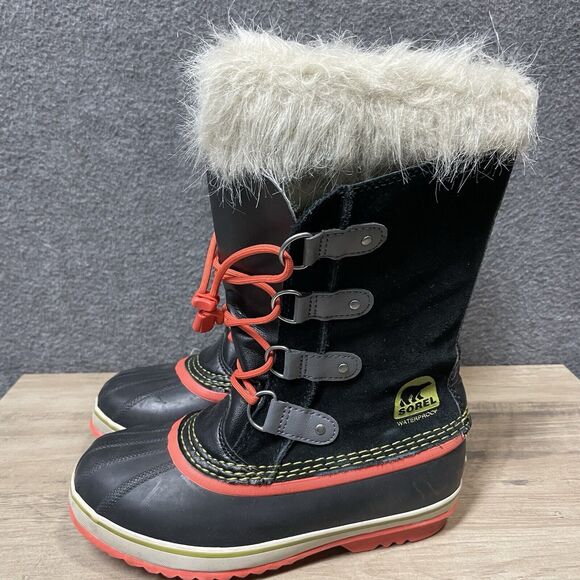 SOREL Snow Boots Women Sz 5 Waterproof Carnival Black Coral Faux Fur NY1858-011 - Picture 4 of 9